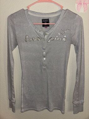 Y2K Victoria's Secret PINK Shimmery Silver Henley Top!!!